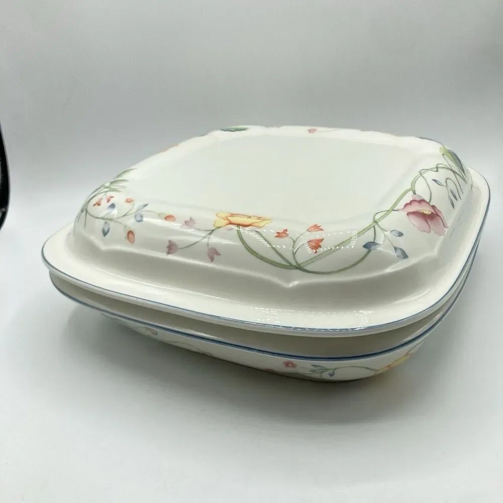 Vtg Villeroy & Boch Albertina 2 QT Square Microwave Baker w/ Lid W Germany #1748